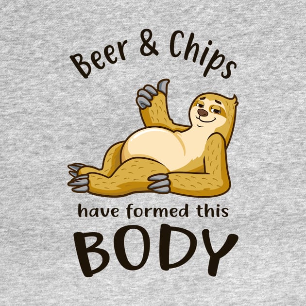 Sloth With Beer Belly Beer And Chips Body Fun by Foxxy Merch